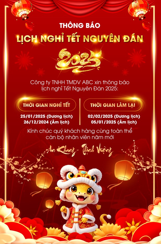 Notice of 2025 Tet holiday schedule poster thông báo lịch nghỉ tết